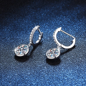 Elegant S925 sterling silver hoop earrings featuring oval moissanite dangles in D color