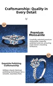 Détail macro d'une bague moissanite 2 carats avec serti 6 griffes et pierres latérales