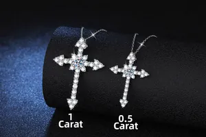 Detail of s925 silver cross pendants showing 1 carat and 50 points moissanite sizes