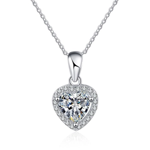 Elegant S925 sterling silver heart halo necklace featuring 1 carat moissanite gemstone