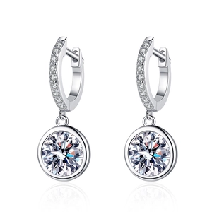 Elegant S925 sterling silver hoop earrings featuring sparkling round Moissanite pendants