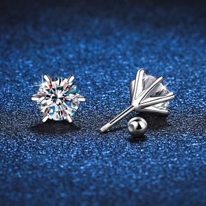 Orecchini a Bottone in Argento Sterling 925 con Moissanite per Uomo Donna Orecchini a Sei Griffe in Zirconia con Chiusura a Vite