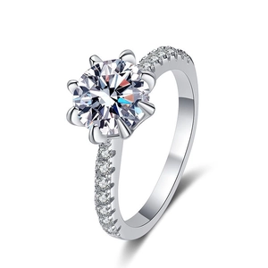 Bague classique en argent 925 avec moissanite de 2 carats et sertissage à six griffes