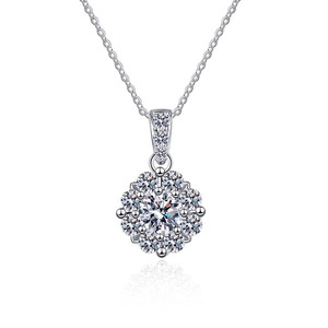 S925 sterling silver necklace with sunflower moissanite pendant and halo zircon accents
