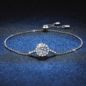Bracelet Marguerite en Argent Sterling 925 Pour Femme Réglable Slider Moissanite Halo Bracelet Fleur en Strass Bijoux Cadeau