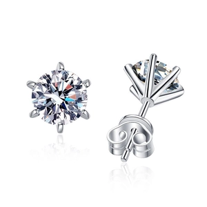 Orecchini a perno in argento sterling 925 con moissanite a sei griffe e pietre taglio brillante