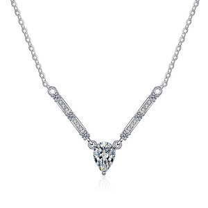 S925 sterling silver necklace with teardrop moissanite pendant on a silver O-chain