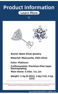 Detail of s925 silver moissanite earrings showing 6-prong setting and size specifications