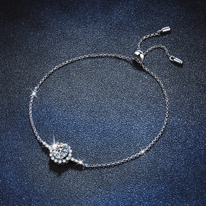 Bracelet ajustable en argent massif S925 avec pendentif moissanite halo et fermoir bolo