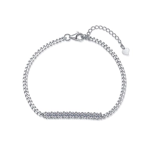 S925 Sterling Silver Curb Chain Bracelet with Eight Round Cubic Zirconia Stones