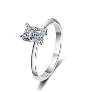 Classic S925 sterling silver ring with 1ct emerald cut Moissanite in a four-prong setting
