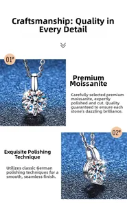 Détail d'un pendentif en moissanite de 1 carat avec une monture classique à quatre griffes