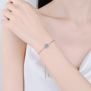 Bracelet marguerite en argent S925 avec moissanite de 1 carat et chaîne réglable