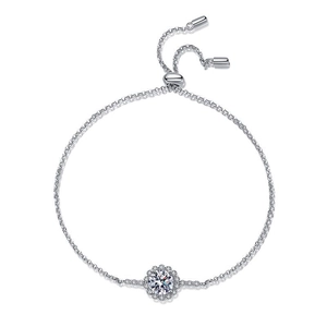 Bracelet marguerite ajustable en argent 925 avec une moissanite brillante de 1 carat