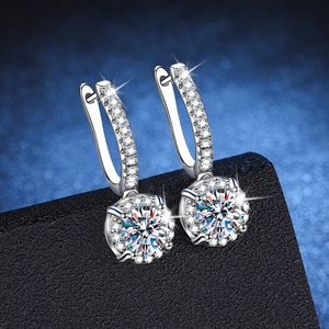 Boucles d'Oreilles de Luxe en Argent Sterling 925 Moissanite pour Femmes Couleur D Coupe Ronde Halo Boucles d'Oreilles Pendantes