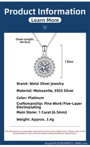Détails du pendentif en moissanite 1ct avec dimensions et spécifications argent s925
