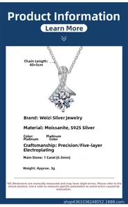 Infographic showing technical details and 1-carat moissanite pendant silver necklace