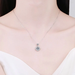 Elegant S925 sterling silver necklace with a 1-carat square-cut Moissanite pendant on model