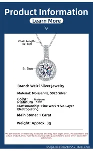 Detail specifications of 1ct moissanite S925 silver necklace with 40+5cm chain length