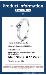 S925 silver ring with 50 point moissanite in classic four-claw setting with 5mm stone