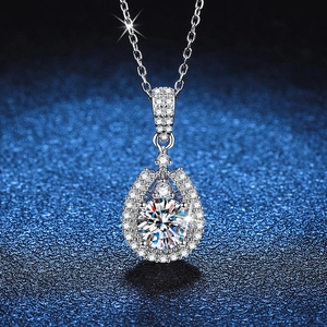 Collier Pendentif Goutte d'Eau en Argent Sterling 925 Moissanite Coupe Ronde Moissanite Halo Collier pour Femmes Bijoux