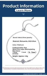 Détails du bracelet en argent s925 avec moissanite 1ct et fermoir réglable coulissant