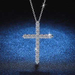925 Sterling Silver Cross Pendant Necklace D Color Moissanite Diamond Inlaid Jewelry For Women Wedding Birthday Anniversary Gift
