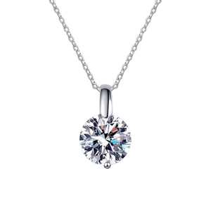Collier classique en argent sterling S925 avec pendentif moissanite ronde de 1 carat