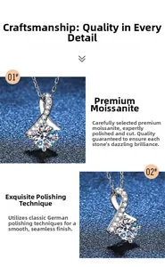 Macro detail of silver bow pendant with round moissanite stone and fine craftsmanship