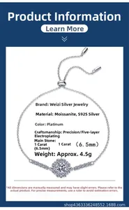 Detailed specs of S925 silver moissanite bracelet with 1ct main stone and 4.5g weight