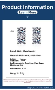 Detailed specs of s925 silver moissanite stud earrings showing 1.2ct stones and size