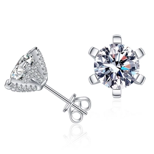 Classic 925 sterling silver moissanite stud earrings with a six-prong diamond setting