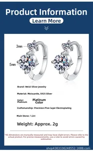 Spécifications des boucles d'oreilles moissanite en argent s925 avec pierres de 1,2 ct