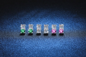Vertical double s925 silver stud earrings with colorful round-cut moissanite stones