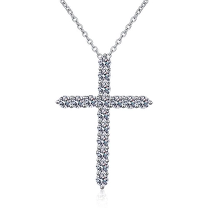 Elegant S925 sterling silver cross pendant necklace with 1.6ct Moissanite stones