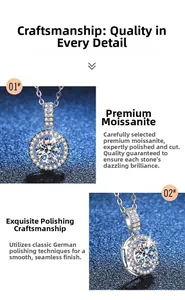 Macro detail of round moissanite pendant with micro-pave setting on 925 silver chain