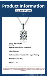 Detailed view of a 1ct oval cut moissanite pendant on an S925 sterling silver chain