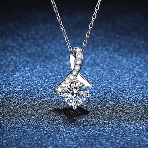 925 Sterling Silver Moissanite Bowknot Pendant Necklace Round Cut Ribbon Necklace For Women Elegant Jewelry Gift