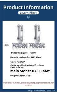 Detail view of S925 silver U-shaped moissanite earrings with 80-point main stone