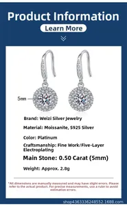 Detail showing 5mm Moissanite stud earrings in s925 silver with six-prong setting