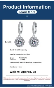 Detailed specifications of S925 silver Moissanite flower earrings with 1ct D color stones
