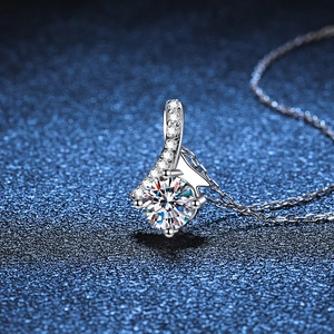 Elegant S925 silver 1ct Moissanite bow pendant necklace with shiny pavé settings