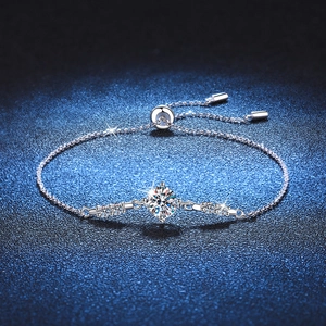 Bracelet Moissanite en Argent Sterling 925 pour Femmes Curseur Réglable Taille Brillant Ronde Bijoux Cadeau