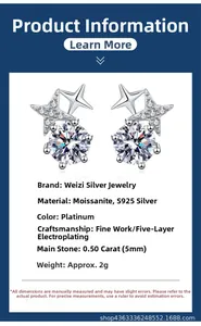 Fiche technique détaillée des boucles d'oreilles moissanite en argent s925 platine