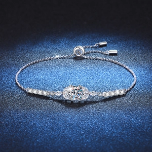 Bracelet en Argent Sterling 925 Avec Moissanite pour Femme Élégante Fleur Bracelet Ajustable Slider Bijoux Moissanite 1 Carat