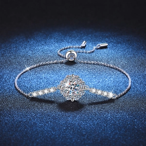 S925 Sterling Silver Sunflower Moissanite Bracelet Luxury Adjustable Sparkling High Carbon Stone Link Bracelet For Women Jewelry