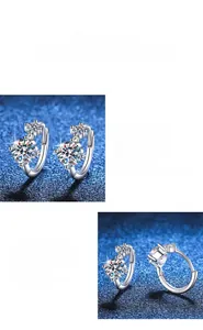 Détail de boucles d'oreilles créoles en argent S925 avec moissanite polie et pierres de taille brillant