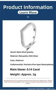 Detailed specs of S925 silver V-shaped ring with moissanite and five-layer plating