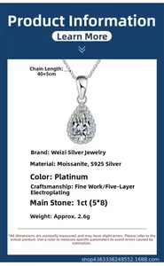 Spécifications du collier avec pendentif goutte en argent 925 et moissanite de 1ct
