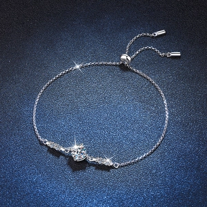 Bracelet ajustable en argent sterling S925 avec moissanite solitaire ronde de 1 carat